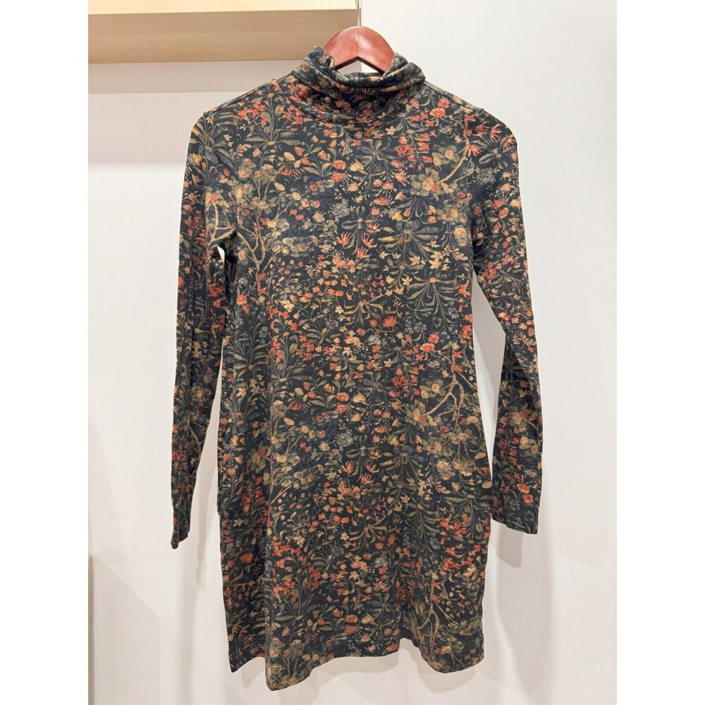 Peruvian Connection Womens XS Forest Tapestry Floral Turtleneck Brown Dress 80s